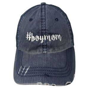 #boymom Strapback Trucker Hat Blue One Size Adjustable Mesh Back HG